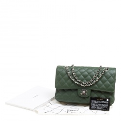Chanel Green Quilted Caviar Leather Medium Classic Double Flap Bag