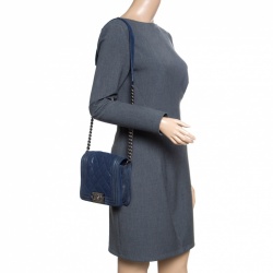 Pre Owned Chanel Blue Iridescent Suede Small Gentle Square Boy Bag