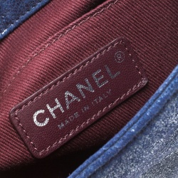 Pre Owned Chanel Blue Iridescent Suede Small Gentle Square Boy Bag