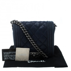 Pre Owned Chanel Blue Iridescent Suede Small Gentle Square Boy Bag