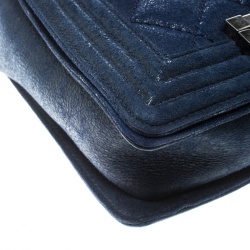 Pre Owned Chanel Blue Iridescent Suede Small Gentle Square Boy Bag