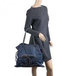 Pre Owned Chanel Denim Drawstring Discus Large Tote Bag