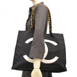 Pre Owned Chanel Black and White Canvas Shopper Tote