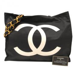 Pre Owned Chanel Black and White Canvas Shopper Tote
