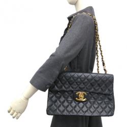 Pre Owned Chanel Black Calf Leather Jumbo Shoulder Flap Bag