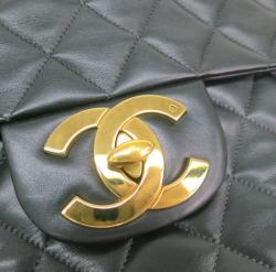 Pre Owned Chanel Black Calf Leather Jumbo Shoulder Flap Bag