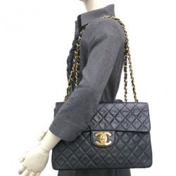 Pre Owned Chanel Black Calf Leather Jumbo Shoulder Flap Bag