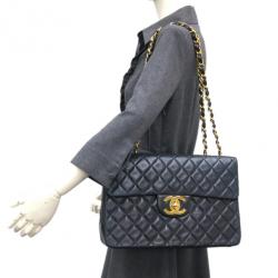 Pre Owned Chanel Vintage Lambskin Jumbo Classic Flap Bag