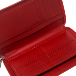 Chanel Red Leather Timeless CC Zip Around Wallet