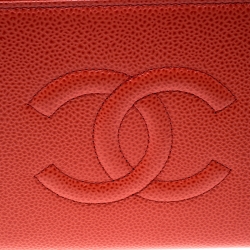 Chanel Red Leather Timeless CC Zip Around Wallet