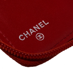 Chanel Red Leather Timeless CC Zip Around Wallet