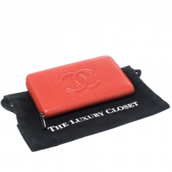 Chanel Red Leather Timeless CC Zip Around Wallet