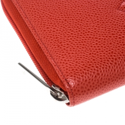 Chanel Red Leather Timeless CC Zip Around Wallet