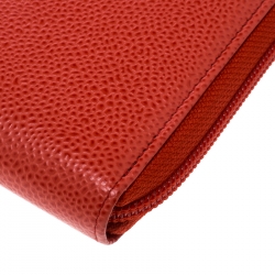 Chanel Red Leather Timeless CC Zip Around Wallet
