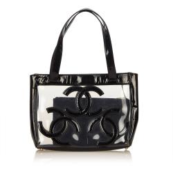 Pre Owned Chanel Black Clear Vinyl Triple CC Tote