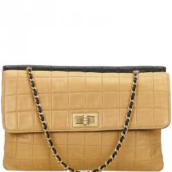 Pre Owned Chanel Two Tone Bar Quilted Leather 2.55 Reissue Flap Bag