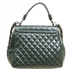 Pre Owned Chanel Mossy Green Quilted Leather Mademoiselle Kelly Top Handle Bag