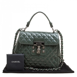 Pre Owned Chanel Mossy Green Quilted Leather Mademoiselle Kelly Top Handle Bag