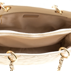 Pre Owned Chanel Beige Quilted Caviar Leather Grand Shopper Tote Bag