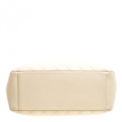 Pre Owned Chanel Beige Quilted Caviar Leather Grand Shopper Tote Bag