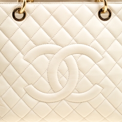 Pre Owned Chanel Beige Quilted Caviar Leather Grand Shopper Tote Bag