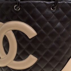Pre Owned Chanel Dark Brown/Beige Quilted Leather Small Ligne Cambon Bucket Tote