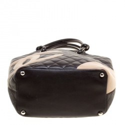 Pre Owned Chanel Dark Brown/Beige Quilted Leather Small Ligne Cambon Bucket Tote