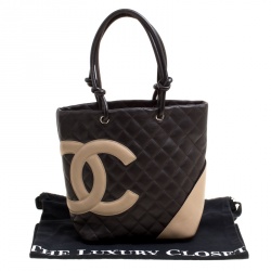 Pre Owned Chanel Dark Brown/Beige Quilted Leather Small Ligne Cambon Bucket Tote