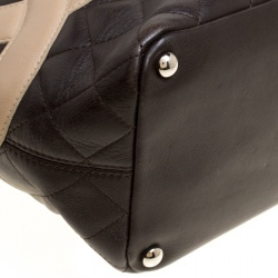 Pre Owned Chanel Dark Brown/Beige Quilted Leather Small Ligne Cambon Bucket Tote