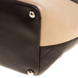 Pre Owned Chanel Dark Brown/Beige Quilted Leather Small Ligne Cambon Bucket Tote