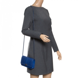 Chanel Blue Lizard Leather Boy Wallet On Chain 