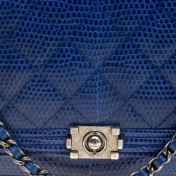 Chanel Blue Lizard Leather Boy Wallet On Chain 