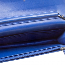 Chanel Blue Lizard Leather Boy Wallet On Chain 