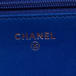Chanel Blue Lizard Leather Boy Wallet On Chain 