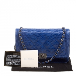 Chanel Blue Lizard Leather Boy Wallet On Chain 