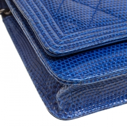 Chanel Blue Lizard Leather Boy Wallet On Chain 