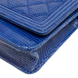 Chanel Blue Lizard Leather Boy Wallet On Chain 