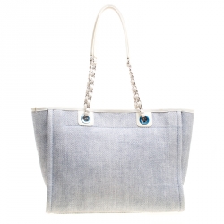 Pre Owned Chanel Grey Woven Straw Raffia Medium Deauville Tote
