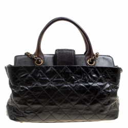 Pre Owned حقيبة كتف شانيل يد علوية بيندي CC باريس بومباي جلد مبطنة سوداء