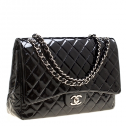مملوكة مسبقًا Chanel Black Quilted Patent Leather Maxi Classic Double Flap Bag