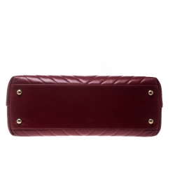 Pre Owned Chanel Red Chevron Quilted Leather Small Coco Top Handle Bag
