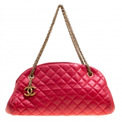 Pre Owned Chanel Red Quilted Leather Medium Just Mademoiselle Bowling Bag