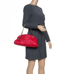 Pre Owned Chanel Red Quilted Leather Medium Just Mademoiselle Bowling Bag