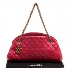 Pre Owned Chanel Red Quilted Leather Medium Just Mademoiselle Bowling Bag