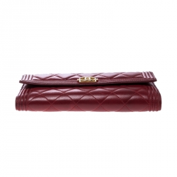 Chanel Red Quilted Leather Large Boy Gusset Flap Wallet