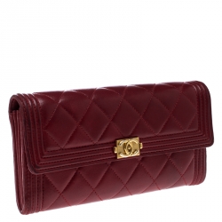 Chanel Red Quilted Leather Large Boy Gusset Flap Wallet
