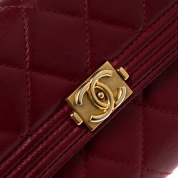 Chanel Red Quilted Leather Large Boy Gusset Flap Wallet
