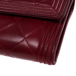 Chanel Red Quilted Leather Large Boy Gusset Flap Wallet