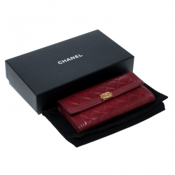 Chanel Red Quilted Leather Large Boy Gusset Flap Wallet