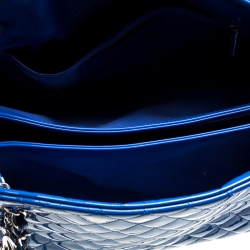 Pre Owned Chanel Blue Quilted Patent Leather Large Just Mademoiselle Bowling Bag
